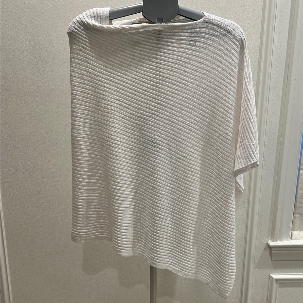 Elegant White Ribbed Asymmetrical Women's Poncho.